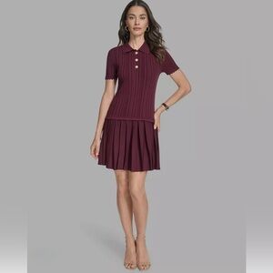 BCBG Burgundy Pleated Dress
